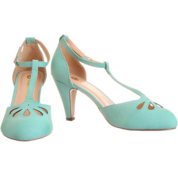 NEW Vintage Pinup T-Strap Heels Pumps Mint Julep - Picture 4 of 5